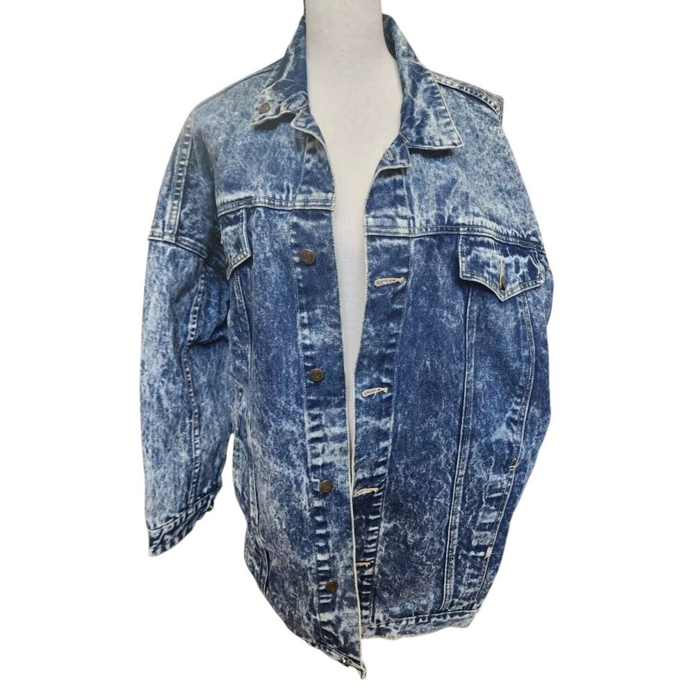 WHIPP Acid Wash Denim Jacket Size Medium Retro Look Oversized Heavy